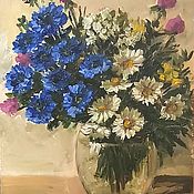 Картины и панно handmade. Livemaster - original item Oil painting. Cornflowers and daisies. Handmade.