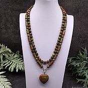 Украшения handmade. Livemaster - original item Two-row necklace with a pendant - natural Unakite. Handmade.