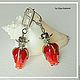 Серебряные серьги 925 "Мемуары Гейши" с бутонами  лэмпворк и swarovski, Серьги классические, Москва,  Фото №1