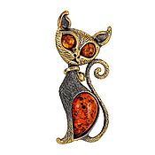 Украшения handmade. Livemaster - original item Brooch Cute Cat Animal with Amber. Handmade.