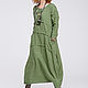 Льняное бохо платье 4-22 зелёный. Платья. Кайрос Бохо платья. Интернет-магазин Ярмарка Мастеров.  Фото №2
