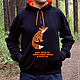 Order Men's black hoodie, hoodie with Fox footer. Lara (EnigmaStyle). Livemaster. . Sweatshirts for men Фото №3
