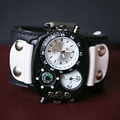 Украшения handmade. Livemaster - original item Brutal BW quartz wrist watch on a wide leather bracelet. Handmade.