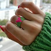 Украшения handmade. Livemaster - original item A bead ring. Green ring with a beaded heart. Handmade.