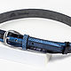 Black Blue Leather belt. Straps. Two Starlings. My Livemaster. Фото №5