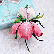 Украшения handmade. Livemaster - original item Flower brooch made of leather iris pink white purple. Handmade.