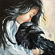 Girl and Raven, painting with a bird, portrait of a girl. Pictures. myfoxyart (MyFoxyArt). Online shopping on My Livemaster.  Фото №2