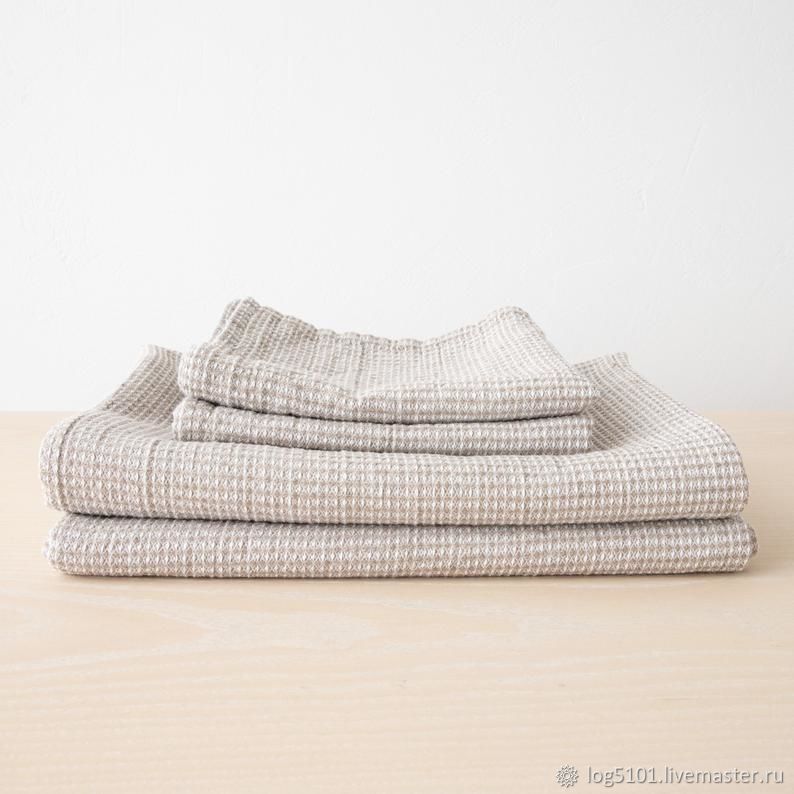 SET OF 2 LINEN WAFFLE TOWELS - BATH AND FACE / HAND TOWELS, Textiles for a bath, Moscow,  Фото №1
