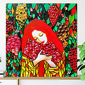 Картины и панно handmade. Livemaster - original item A stained glass painting of a Girl with grapes. Art Nouveau Modern. Handmade.