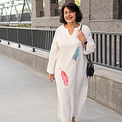 Одежда handmade. Livemaster - original item White Linen Floor-length Dress with Feather Embroidery. Handmade.