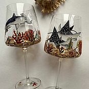 Посуда ручной работы. Ярмарка Мастеров - ручная работа Wine glasses Coral reefs. Handmade.