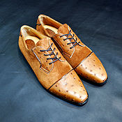 Обувь ручной работы handmade. Livemaster - original item Men`s shoes, made of genuine ostrich leather and natural suede.. Handmade.
