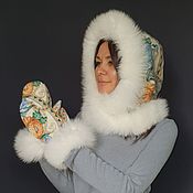 Аксессуары handmade. Livemaster - original item Hood and mittens made of a scarf 