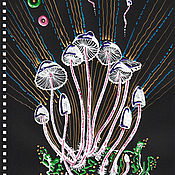 Картины и панно handmade. Livemaster - original item Pictures: Mushrooms in space. graphics. Original. Handmade.