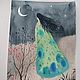 Картина Весенняя луна с девушкой, ночной пейзаж, акварель. Картины. Мария Ждан. Акварель для души. Интернет-магазин Ярмарка Мастеров.  Фото №2
