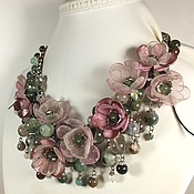 Украшения handmade. Livemaster - original item Sakura in the mirror of the Lake. Necklace, earrings, detachable fabric flowers.. Handmade.