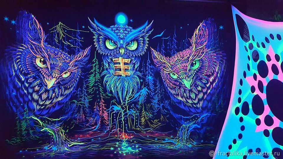 Psychedelic forest painting 'Night Owl', Ritual attributes, Moscow,  Фото №1