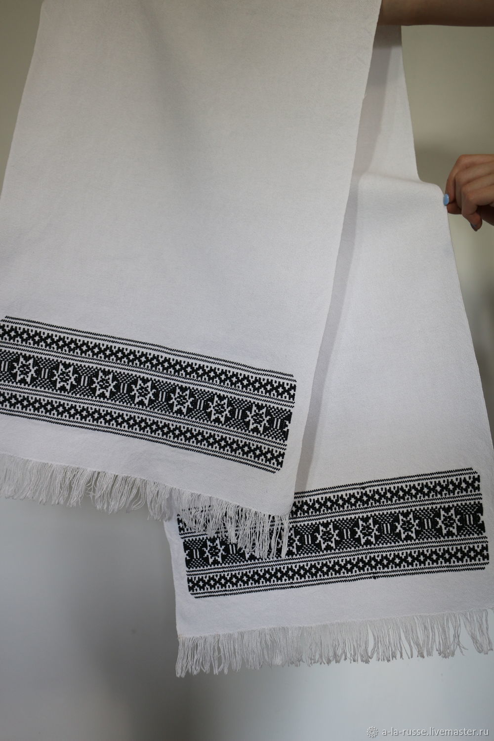 Towel embroidered with a cover in black with a pattern of Russian villages, Towels2, Permian,  Фото №1