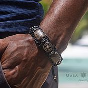 Украшения handmade. Livemaster - original item Labradorite Leather Men`s Bracelet Made of Stone and inserts 925 Silver. Handmade.