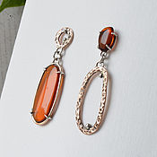 Coral earrings, silver ring earrings