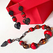 Украшения handmade. Livemaster - original item Earrings and Bracelet Set Vintage Coral Amber. Handmade.