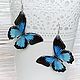 Transparent Butterfly Earrings Blue Black Butterfly Epoxy Resin Boho, Earrings, Taganrog,  Фото №1