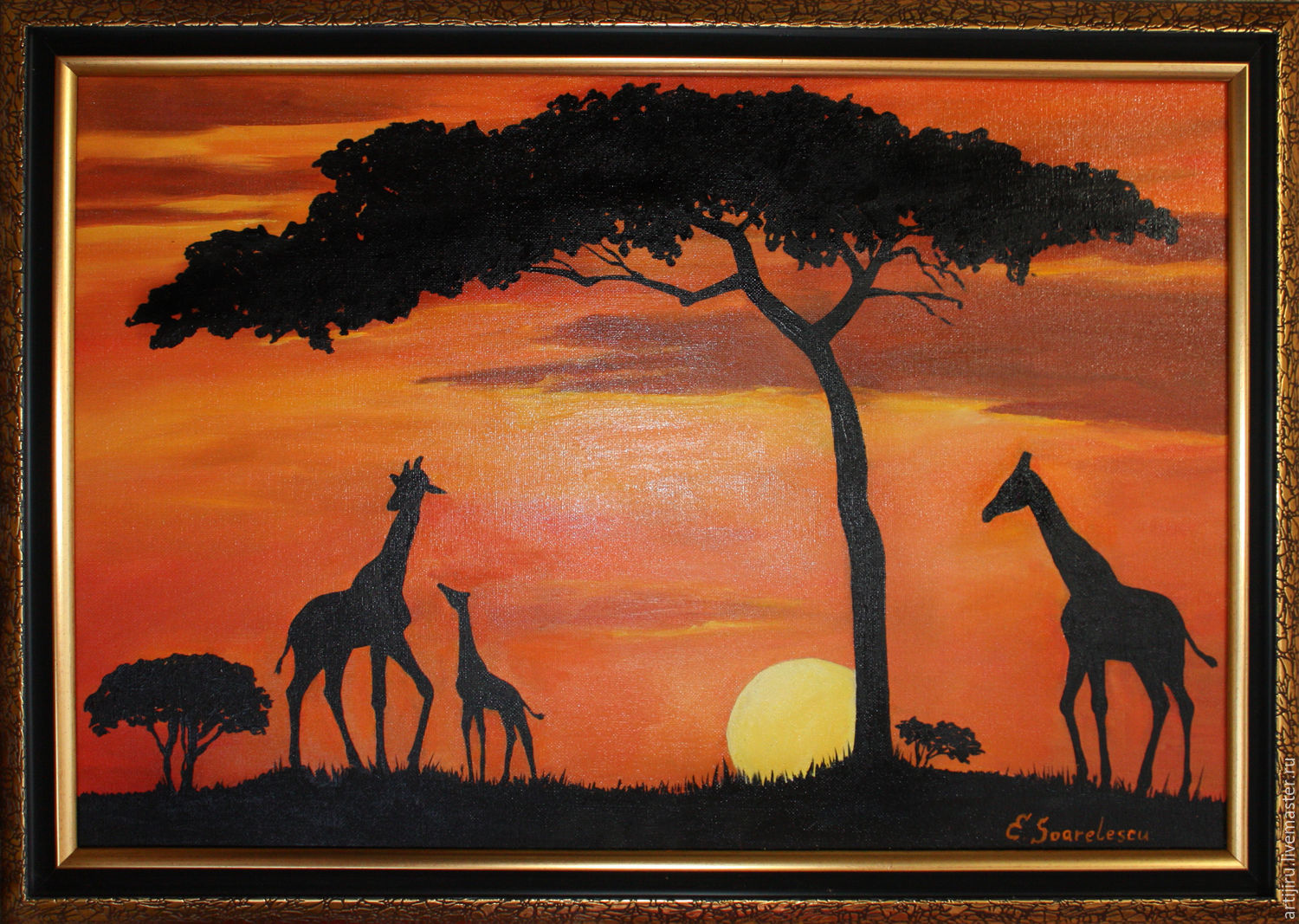 Закат в Африке живопись