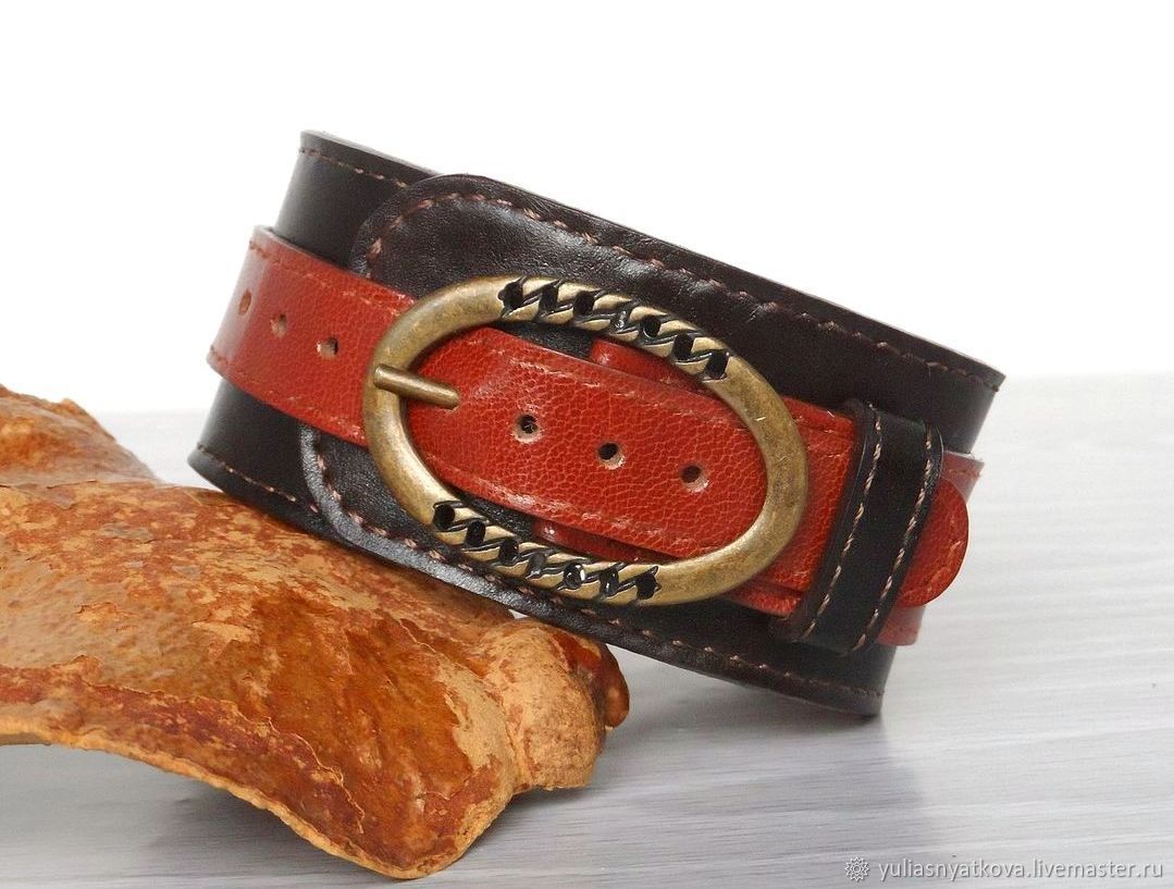 Brown Genuine Leather Bracelet , Leather Wristband, Hard bracelet, St. Petersburg,  Фото №1