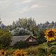 Картина подсолнухи. Летний пейзаж. Холст, масло, 50х70 см. Картины. 'Живая палитра' Ольги Тикуновой. Ярмарка Мастеров.  Фото №4