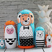 Русский стиль handmade. Livemaster - original item Matryoshka 5 places Dog-smile. Pets kitty. Handmade.