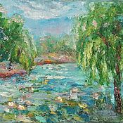 Картины и панно handmade. Livemaster - original item Oil painting by the pond nature water lilies on canvas in the interior. Handmade.