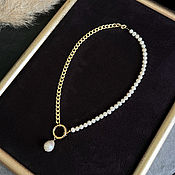 Украшения handmade. Livemaster - original item Pearl asymmetric gold-plated chain Necklace. Handmade.