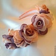 необычный ободок ободок с розами коралловый фиолетовый бледно-розовый ободок с цветами цветы из шифона розы ручной работы лето летний образ украшение для волос украшение в прическу нежный ободок обруч