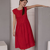 Одежда handmade. Livemaster - original item Red linen dress with petticoat and lace. Handmade.