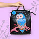 Women's leather backpack with hand-painted Owl, Backpacks, Novosibirsk,  Фото №1