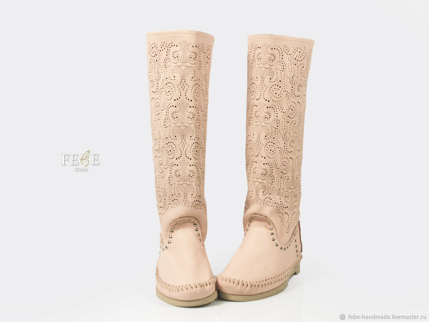 boots: PIZZO - pink Inca boots made of perforated leather, High Boots, Rimini,  Фото №1