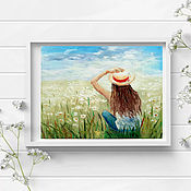 Картины и панно handmade. Livemaster - original item Oil painting Girl, wildflowers. Handmade.