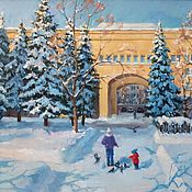 Картины и панно handmade. Livemaster - original item Oil painting in frame. Walk. Winter landscape.. Handmade.