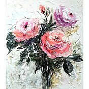 Картины и панно handmade. Livemaster - original item Painting roses bouquet of flowers pink roses interior painting. Handmade.