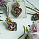 Керамическая брошь Sacred Heart красное пламенное сердце. Брошь-булавка. Украшения RedSelena. Интернет-магазин Ярмарка Мастеров.  Фото №2