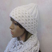 Аксессуары handmade. Livemaster - original item Beanie hat in white, on a knitted lining, half-wool.. Handmade.