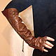 Long Leather Fingerless Gloves Evening Brown Women gloves, Mitts, Dusseldorf,  Фото №1