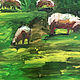 Summer landscape with sheep, painting with animals, painting village. Pictures. myfoxyart (MyFoxyArt). My Livemaster. Фото №4