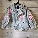Denim jacket with a girl flowers and peonies. Outerwear Jackets. Koler-art handpainted wear. Online shopping on My Livemaster.  Фото №2