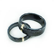 Украшения handmade. Livemaster - original item Black Rings with Hammered gold inserts. Handmade.