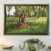Buy an oil painting in a frame | Forest landscape with a palette knife