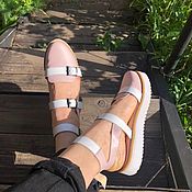 Обувь ручной работы handmade. Livemaster - original item Sun sandals pink/white. Handmade.