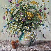Картины и панно handmade. Livemaster - original item A bouquet on my grandmother`s tablecloth. oil on canvas 50h40. Handmade.
