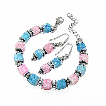 Украшения ручной работы. Ярмарка Мастеров - ручная работа Комплект "Яркая заря" серьги и браслет квадратные бусины. Handmade.