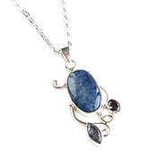 Украшения handmade. Livemaster - original item Sodalite and Amethyst pendant on a chain, blue three stone pendant. Handmade.